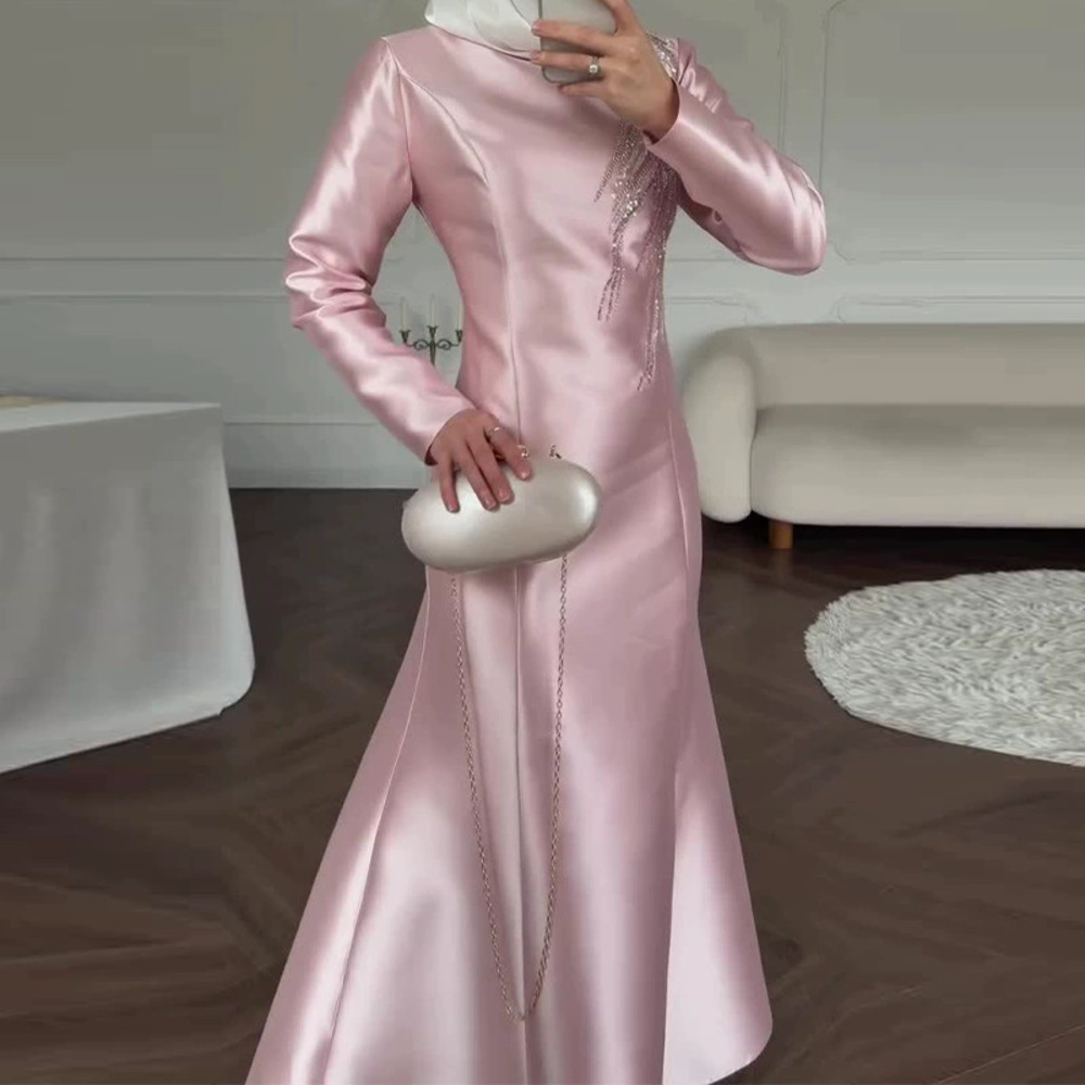 Forever 21 Elegant Pink Rhinestone Long-Sleeve Fitted Dress
